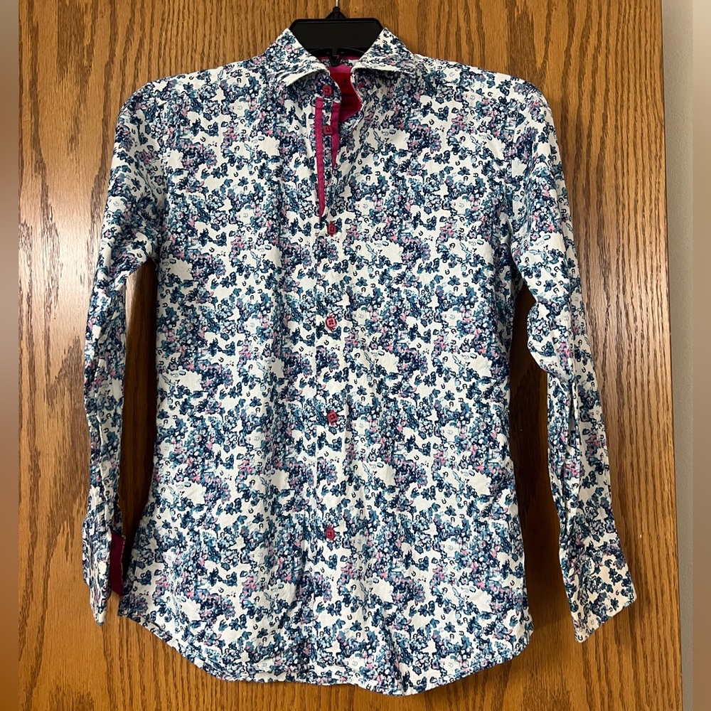 EUC Girl's ELIE BALLEH Modern Fit Long Sleeved Pattern Button Down Shirt Size 14